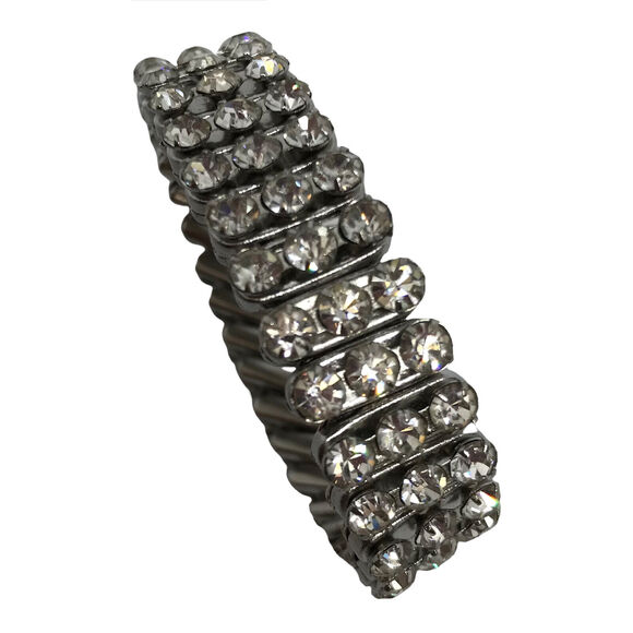 Vintage Three Row Clear Rhinestone Stretch Bracelet British Hong Kong - Picture 1 of 8